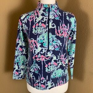 Lilly Pulitzer Captain Popover Monkey Trouble Print Girls XL 12-14 Half Zip